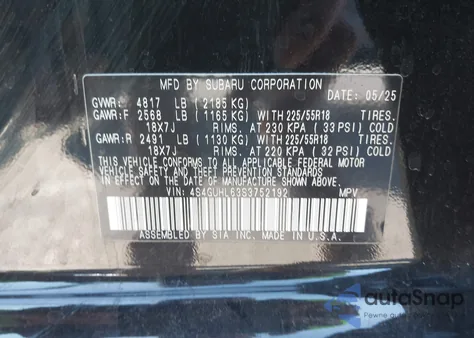 2025 Subaru Crosstrek Limited z USA, uszkodzony, nr VIN 4S4GUHL63S3752192